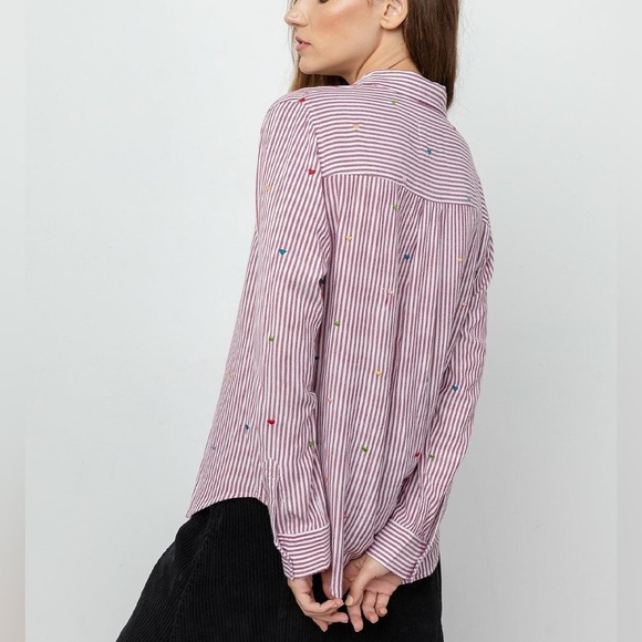 Rails Heart Embroidered Striped Long Sleeve Button Down Shirt Size XS - Picture 2 of 9